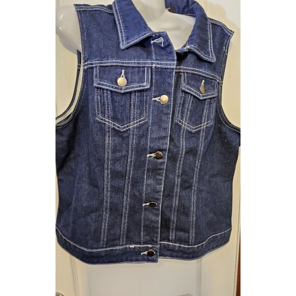 NWOT Size Large Allegra K Flap Pocket Button Denim Jacket Vest - Picture 11 of 11